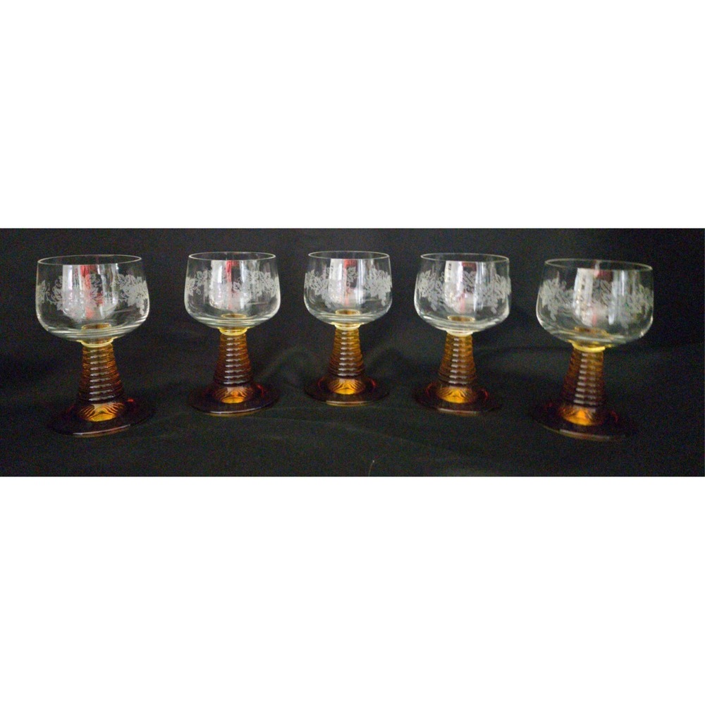 Roemer Luminarc Ribbed Amber‎ Stem Beehive Wine Glasses Barware Set Of 5